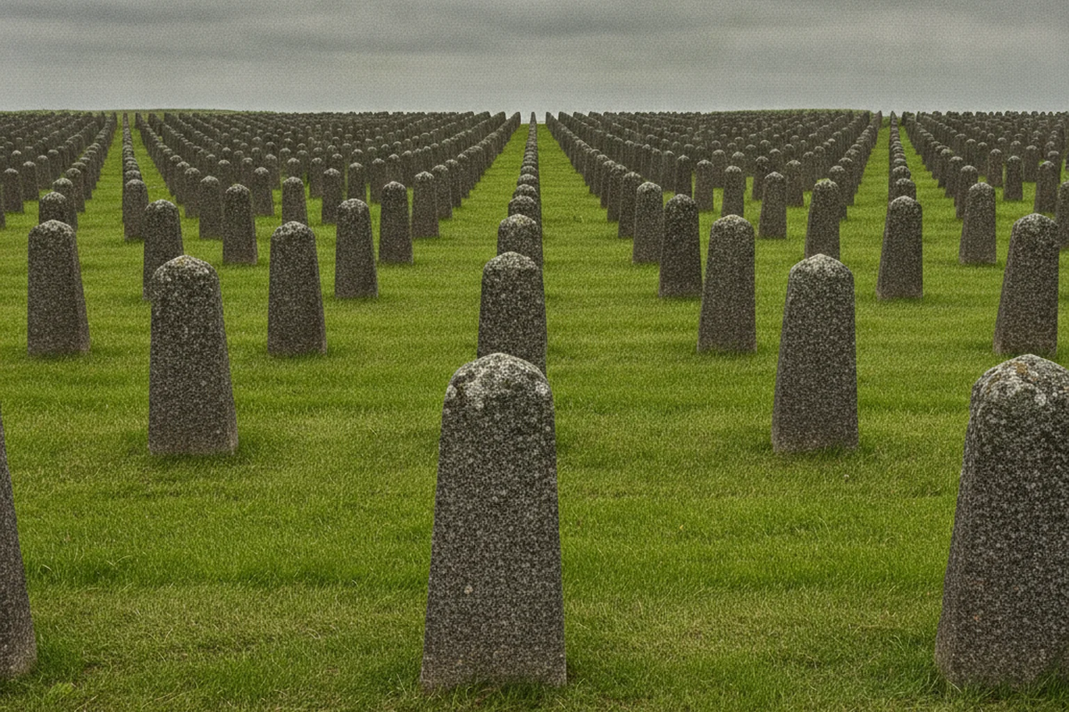 Rangées de stèles dans un cimetière militaire soviétique en Russie
